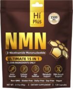 HiPlus®NMN Supplement 1500mg Per Serving – 15-in-1 Complex Formula with Nicotinamide Mononucleotide, CoQ10, Quercetin, TMG, Resveratrol – Supports Cellular Energy & NAD+ Balance – 120 Capsules